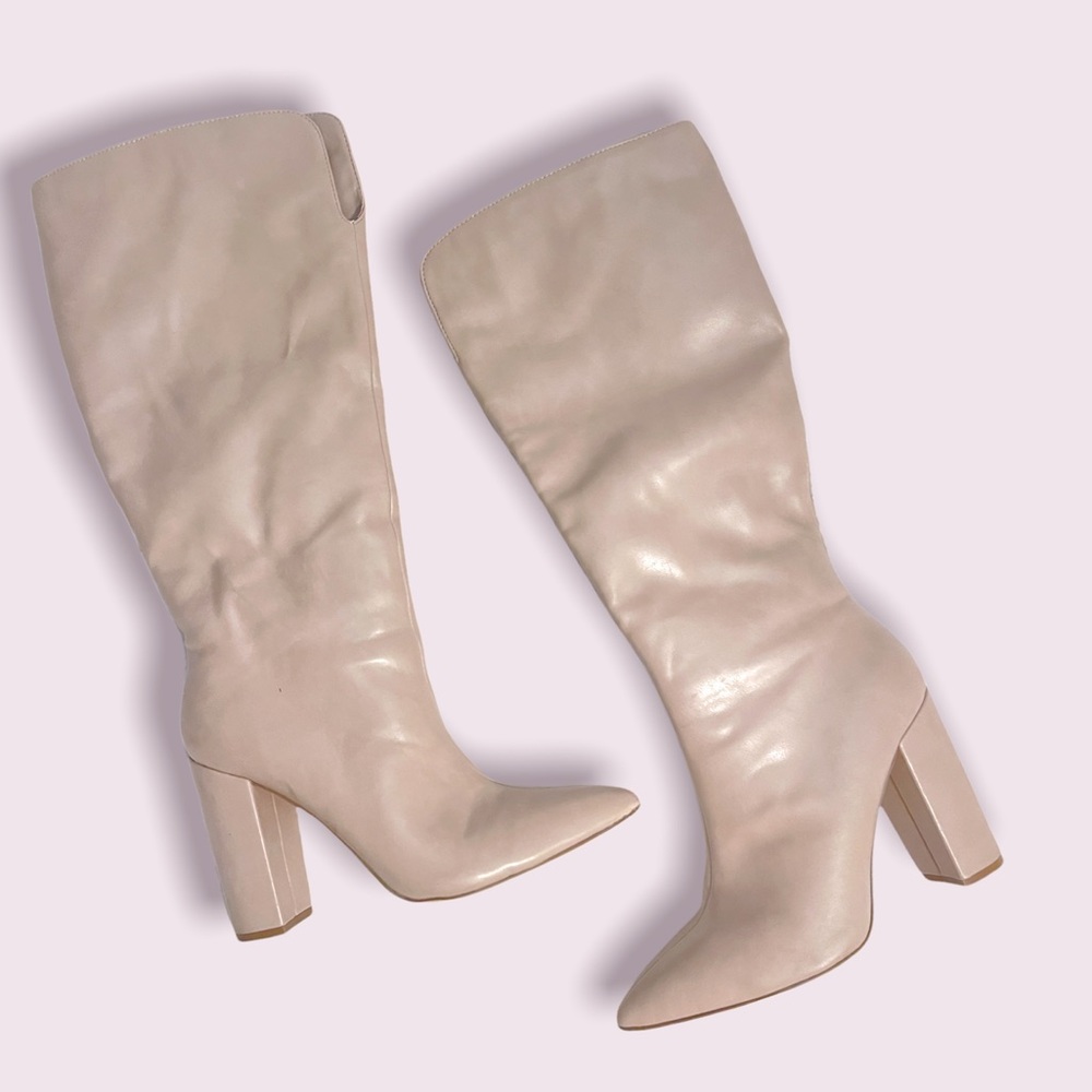 Mattison Block Pointed Toe Taupe High Heeled Boots - image 2